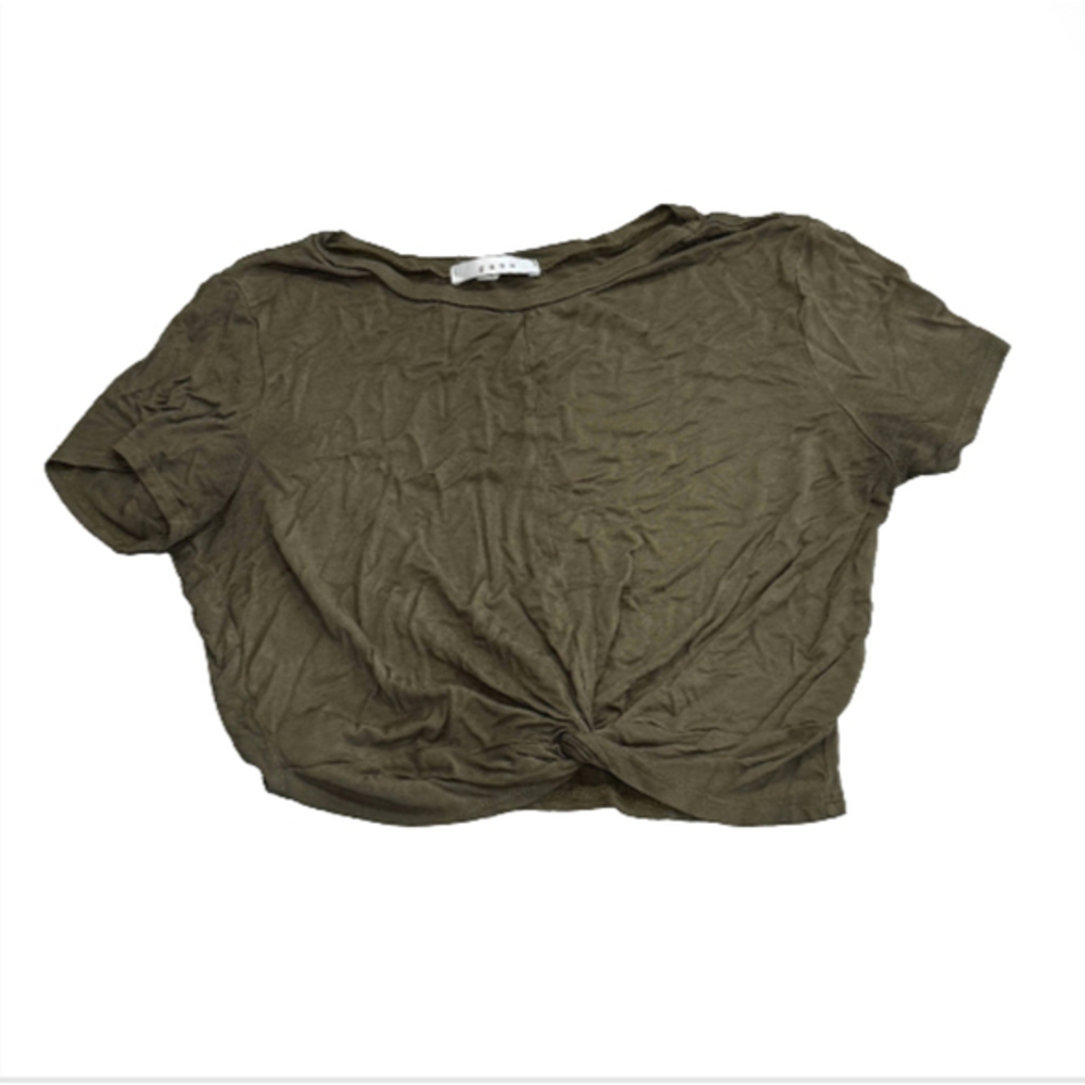 🌷 gaze Sage Green Front Knot Basic Cropped Tee